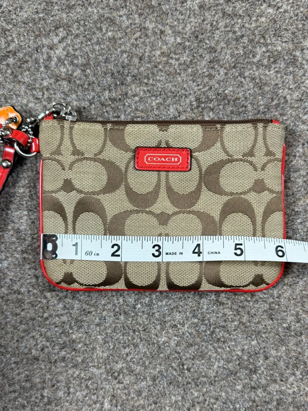 Coach‎ Canvas Signature Monogram Wristlet Zip Wallet Red Patent Leather Trim Y2K